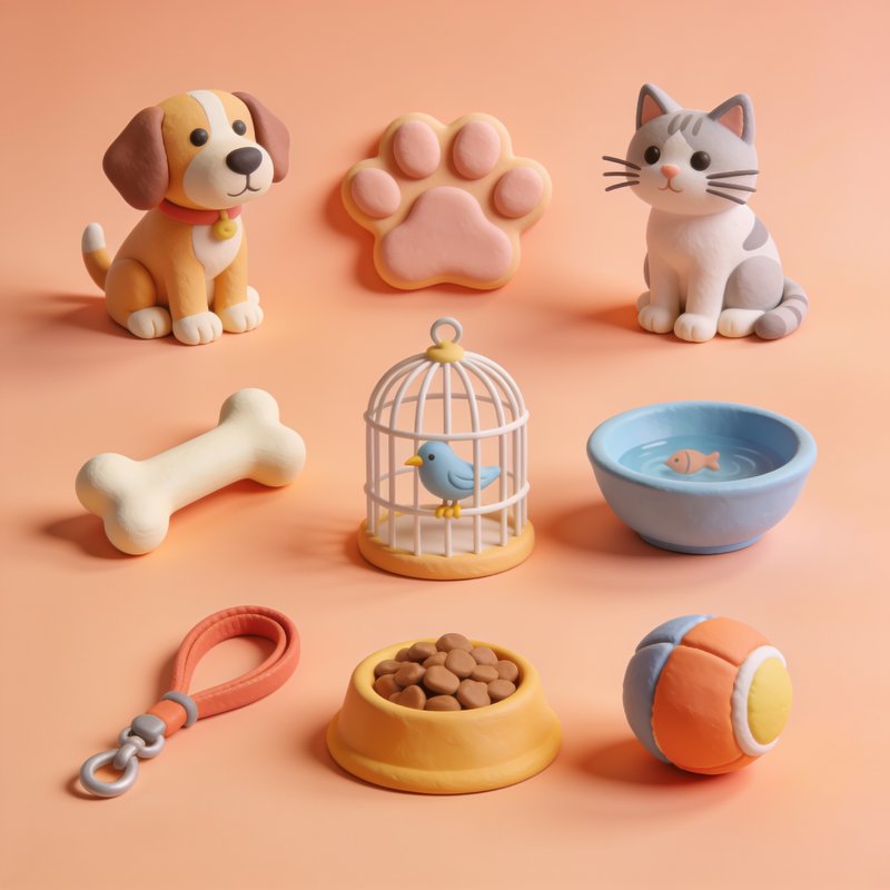 clay pet figurines display