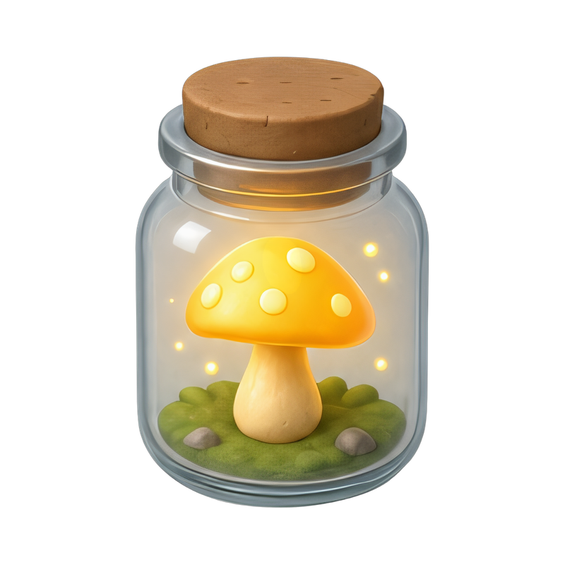 glowing mushroom in glass jar
