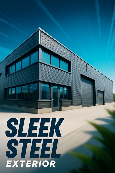 Sleek Steel Exterior of Modern Warehouse Office Building