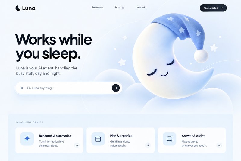 AI agent landing page design
