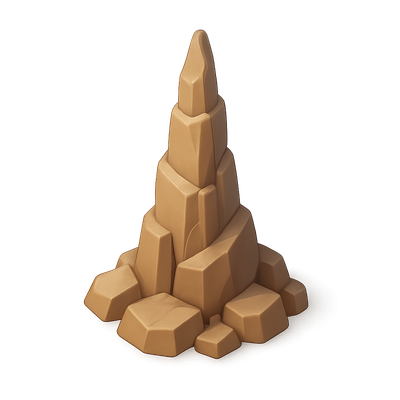 3D Spire Rock Tower Icon with Isometric View