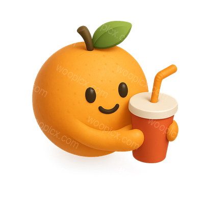 3D Orange Character with Drink Icon