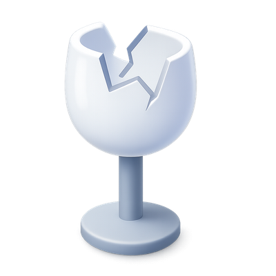 Stylish Broken Wine Glass Icon in 3D Design