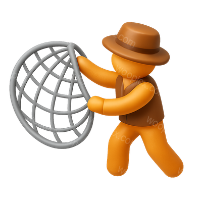 3D Icon of a Fisherman Casting a Net in Isometric View