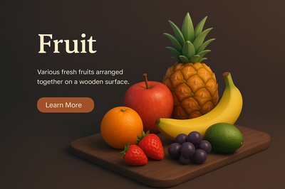 Realistic 3D Scene of Fresh Fruits on a Wooden Surface