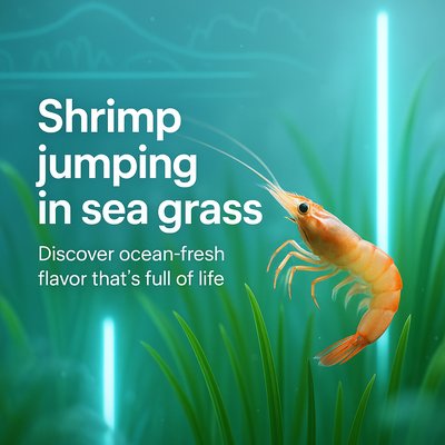 Vibrant Shrimp Jumping in Sea Grass with Neon Accents