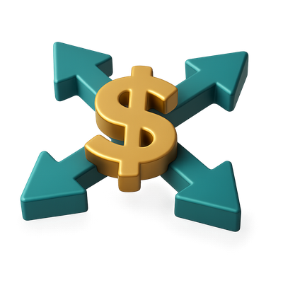 Stylish 3D Dollar Icon with Arrows