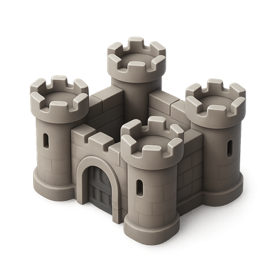 3D Fortress Icon Symbolizing Strong Defense