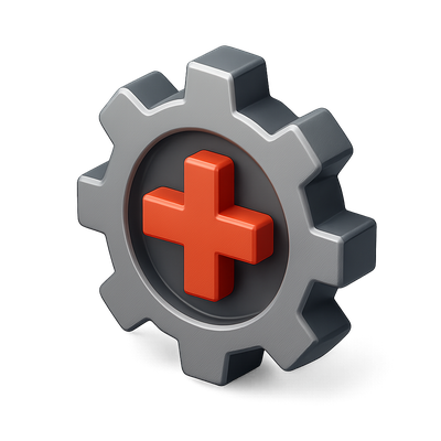 3D Gear Icon with Cross in Isometric View