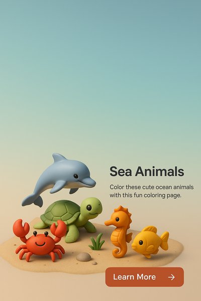 Charming Sea Animals for Kids Coloring Page