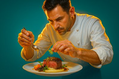 Master Chef Preparing Gourmet Dish in Michelin Star Kitchen