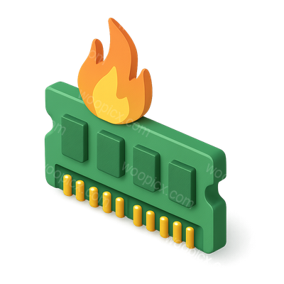 3D RAM Icon with Flame Design for Memory Representation