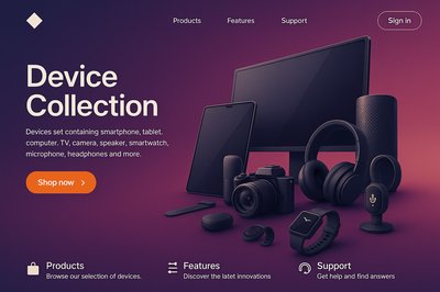 Futuristic Landing Page Design with Device Collection