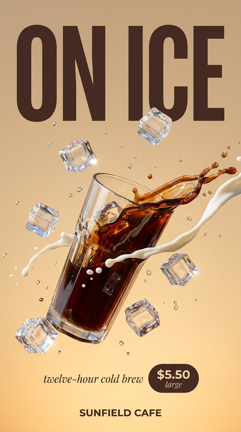 Iced coffee with floating cubes