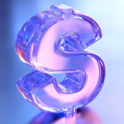 Stylized 3D Glass Letter 'S' in Iridescent Colors