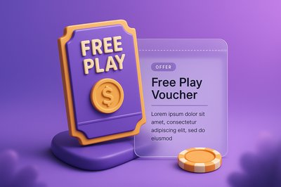 3D Free Play Voucher Illustration with Gradient Background
