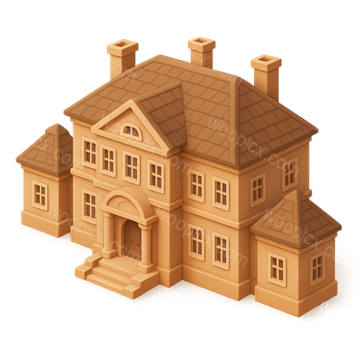 Stylized 3D Manor Icon with Isometric Perspective