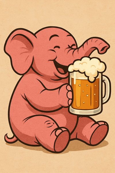 Playful Cartoon Elephant Enjoying a Beer