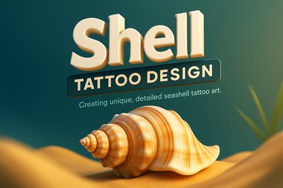 3D Shell Tattoo Design Illustration with Unique Elements