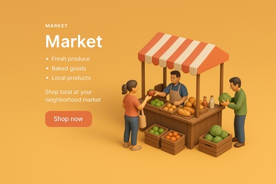 Vibrant Miniature Market Scene in 3D Style