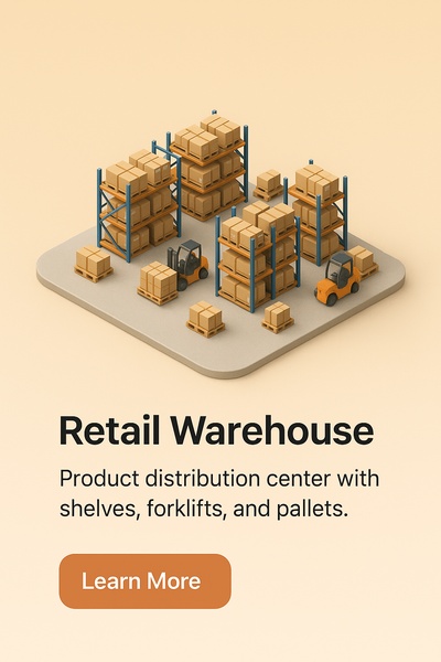 Detailed 3D Scene of a Retail Warehouse with Forklifts