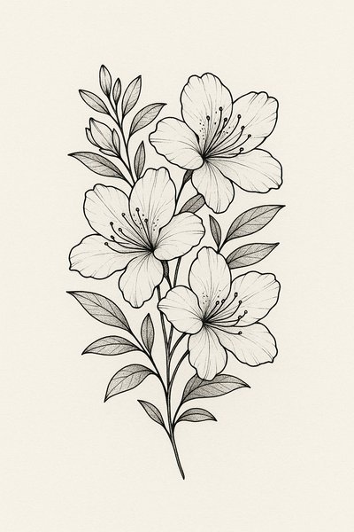 Elegant Black and White Floral Illustration with Detailed Petals