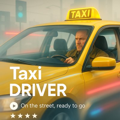 Urban Taxi Driver Illustration with Dramatic Lighting