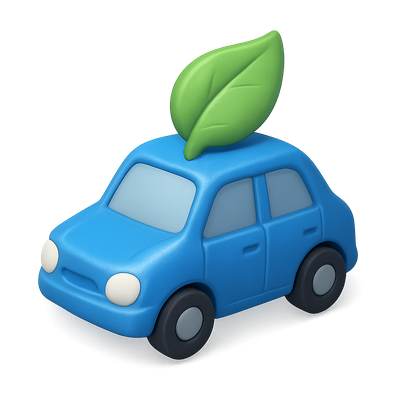 3D Car Icon with Leaf Design for Eco-Friendly Concept