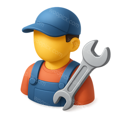 Stylized 3D Auto Mechanic Icon with Wrench and Cap