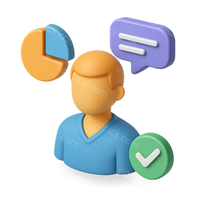 Stylized 3D Customer Icon with Visual Elements