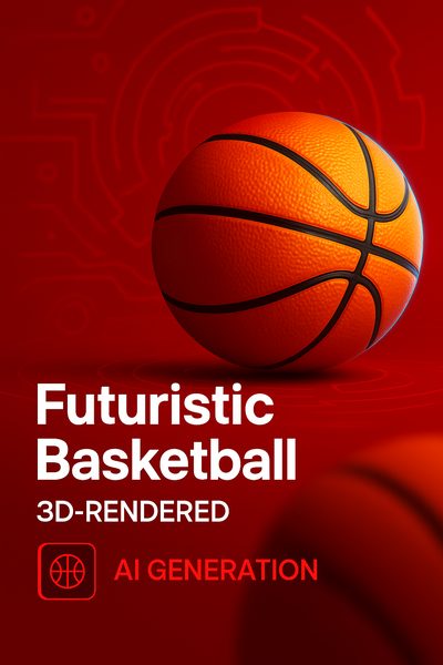 Futuristic 3D-Rendered Basketball Graphic