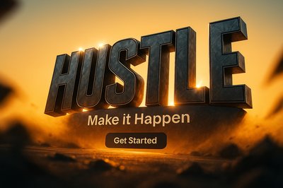 Motivational Graphic Featuring the Word Hustle in Bold Style