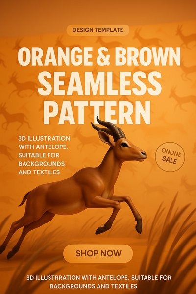 3D Antelope Seamless Pattern Design Template for Textiles
