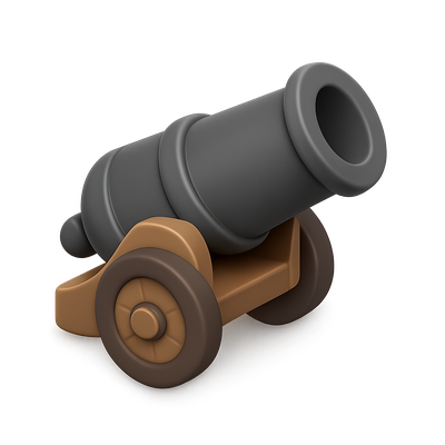 Stylized 3D Cannon Icon with Isometric View