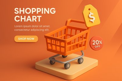 Stylized Shopping Cart Graphic for E-commerce Promotion