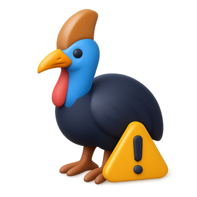 3D Icon of a Cassowary with Warning Sign