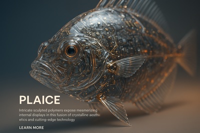 Hyperrealistic Plaice Fish in Glass-like Polymer Aesthetics