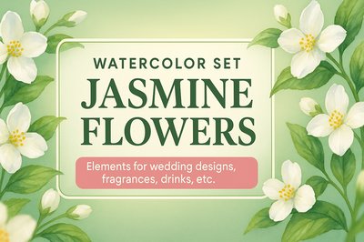 Watercolor Jasmine Flowers Graphic Set for Design Projects
