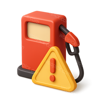Stylized 3D Fuel Pump Icon with Warning Sign