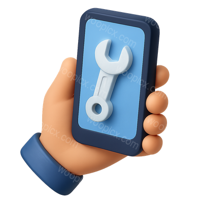 3D Icon of Phone with Wrench in Hand