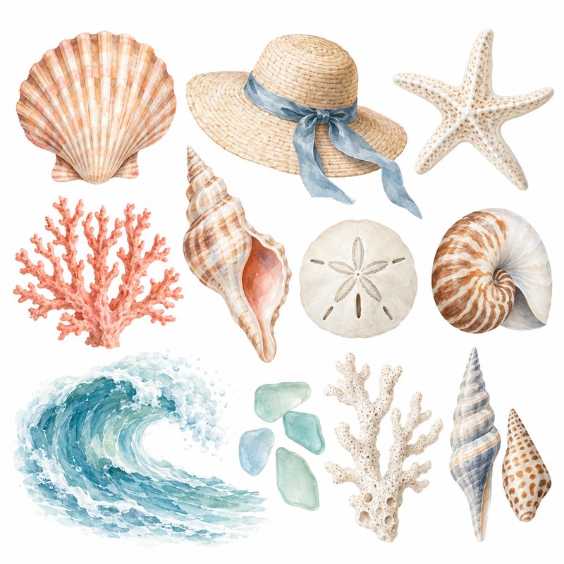 watercolor beach design elements
