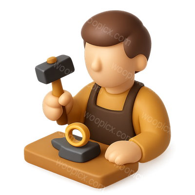 3D Goldsmith Icon with Hammer in Isometric View