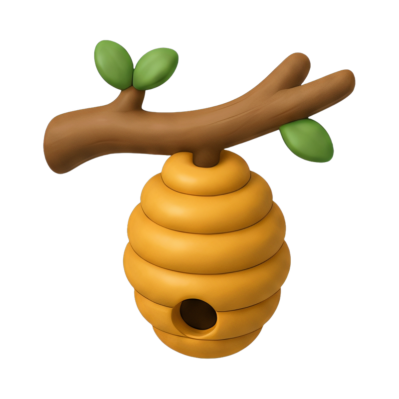 Beehive nestled in tree