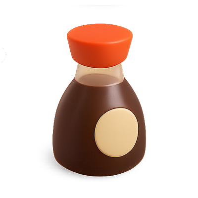 Stylized Soy Sauce Bottle with Vibrant Lid