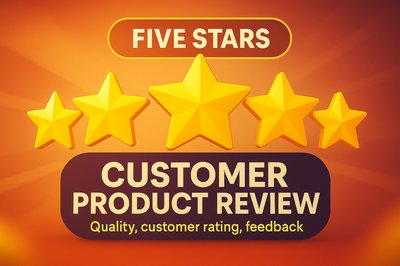 Customer Product Review Graphic with Five Star Rating