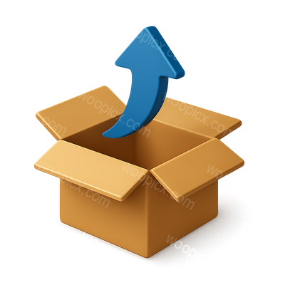 3D Open Box Icon with Arrow Design