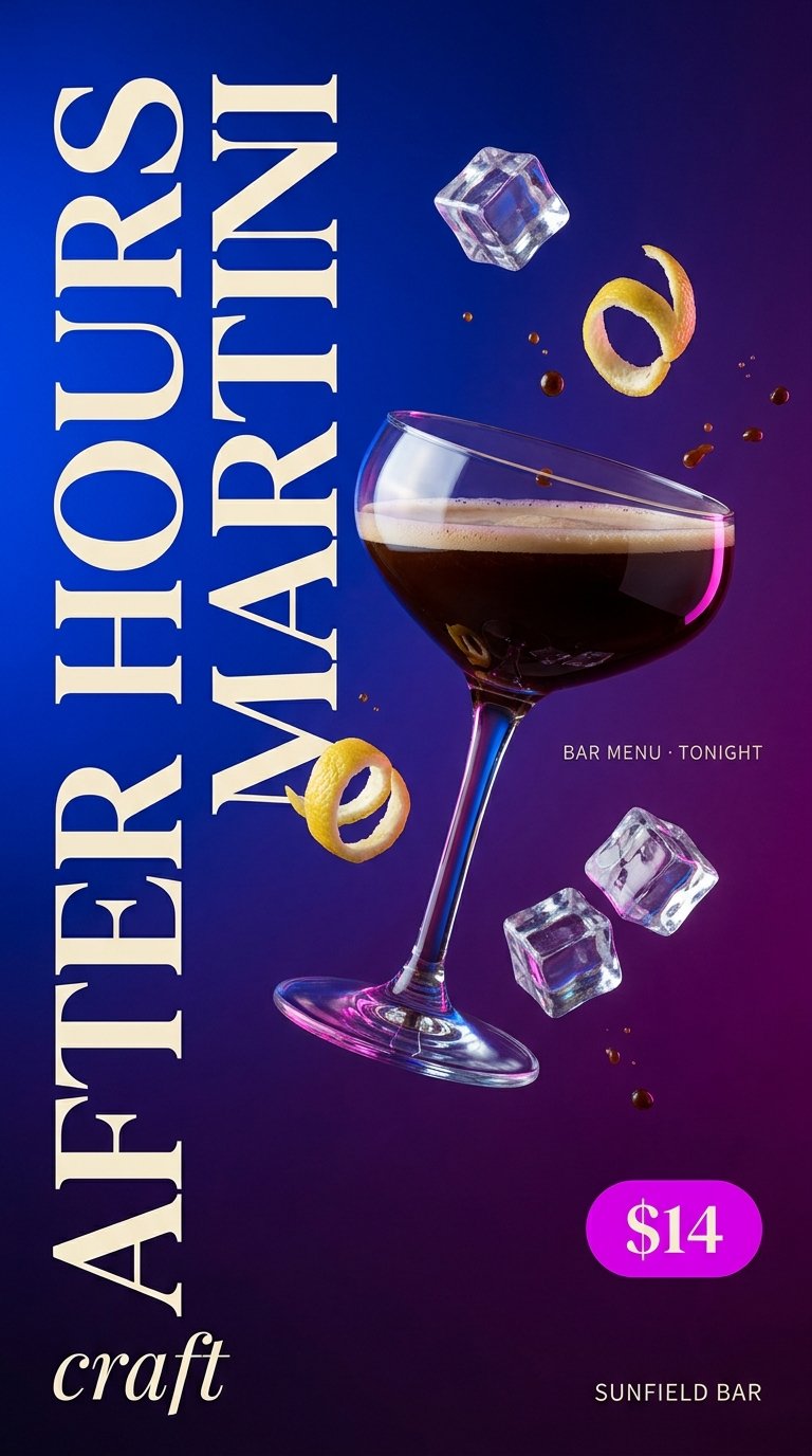 Cobalt blue martini with garnish