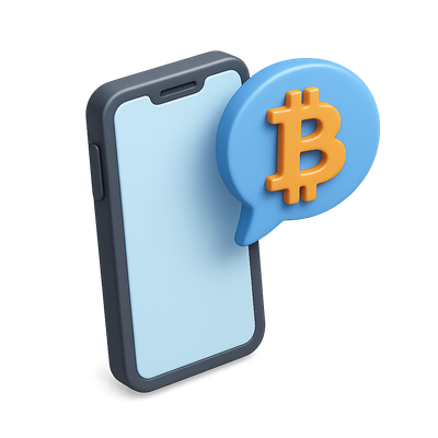3D Bitcoin Phone Icon with Speech Bubble in Isometric View