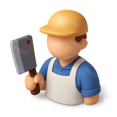 3D Butcher Icon with Cleaver and Apron in Isometric View