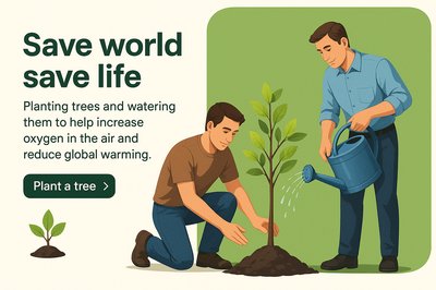 Men Planting Trees to Combat Global Warming